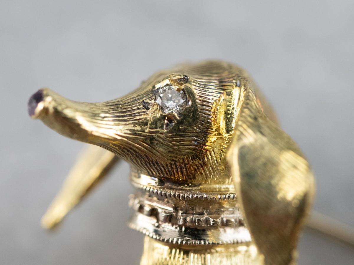 Dachshund Diamond and Enamel Brooch