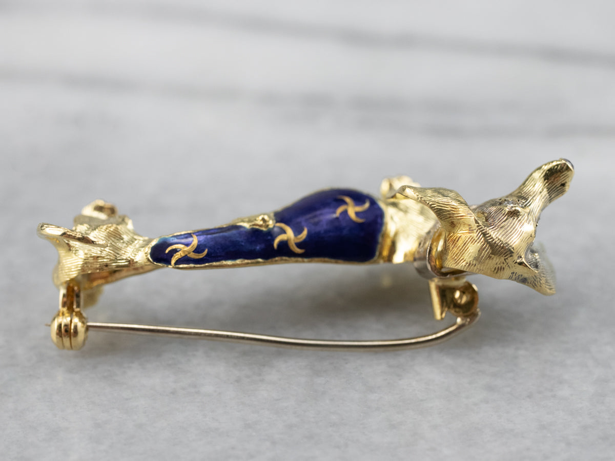 Dachshund Diamond and Enamel Brooch
