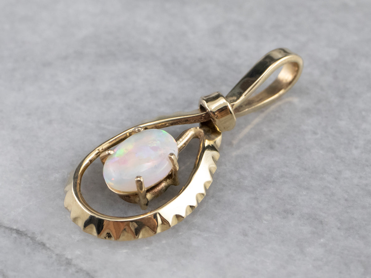 Green Gold Teardrop Opal Pendant