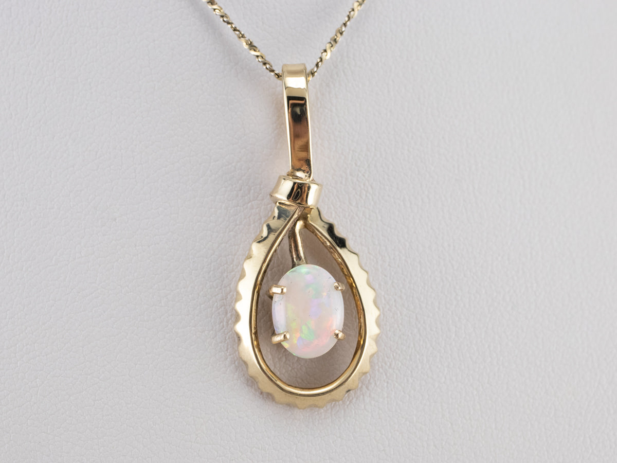 Green Gold Teardrop Opal Pendant