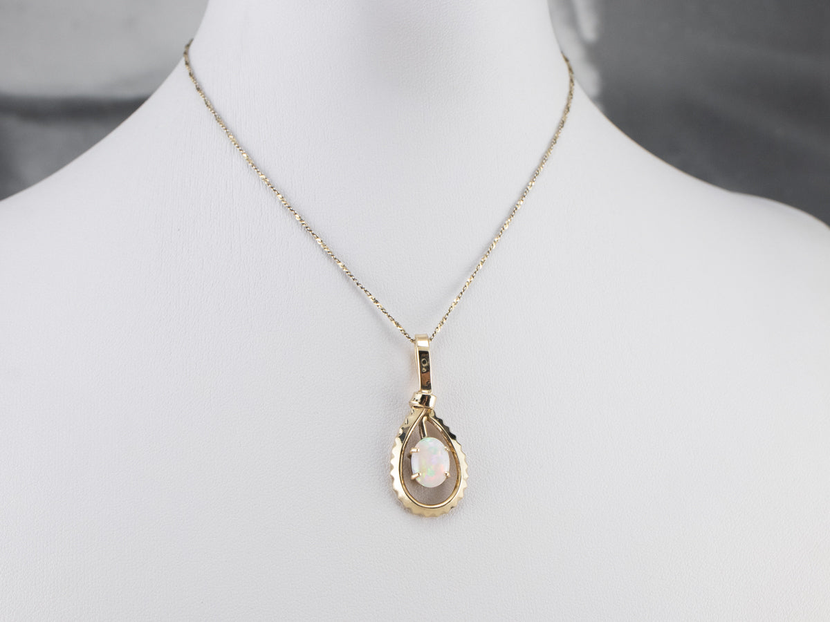 Green Gold Teardrop Opal Pendant