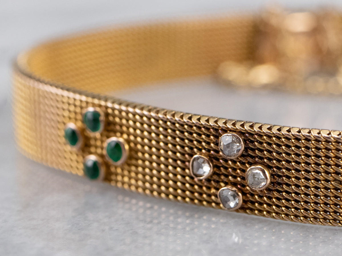 Ruby Diamond Emerald Gold Mesh Bracelet