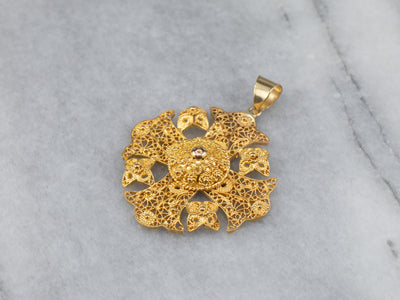 Ornate 18K Gold Filigree Cross Pendant