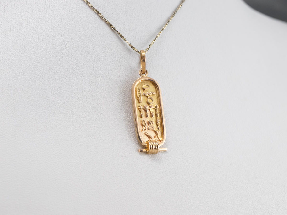 18k gold Double Sided gold Egyptian Cartouche with hieroglyphic symbols  table on back (personalized gifts ) |nilestone.com