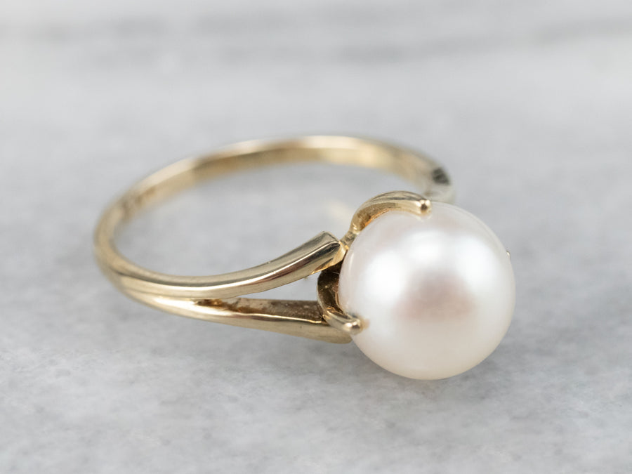 Pearl Gold Solitaire Ring