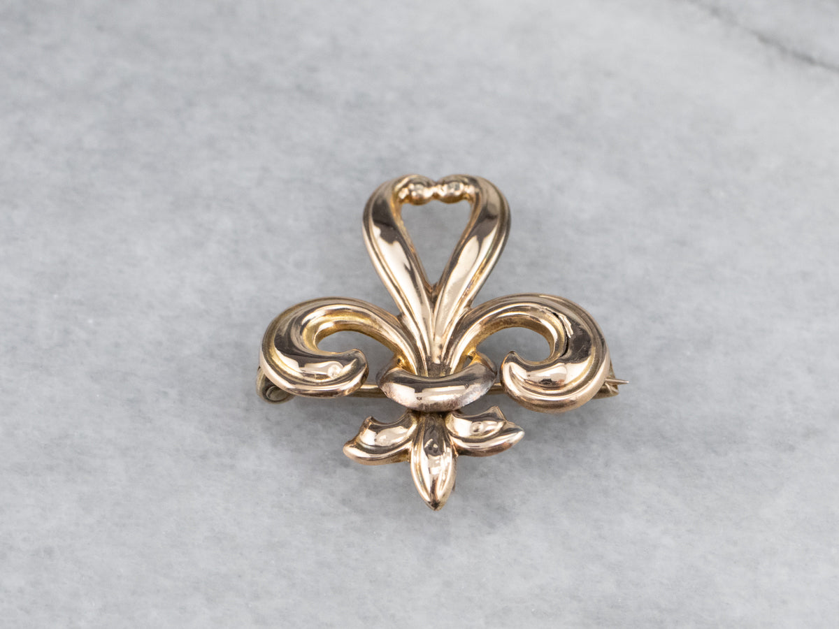Antique Gold Fleur de Lis Brooch or Pendant