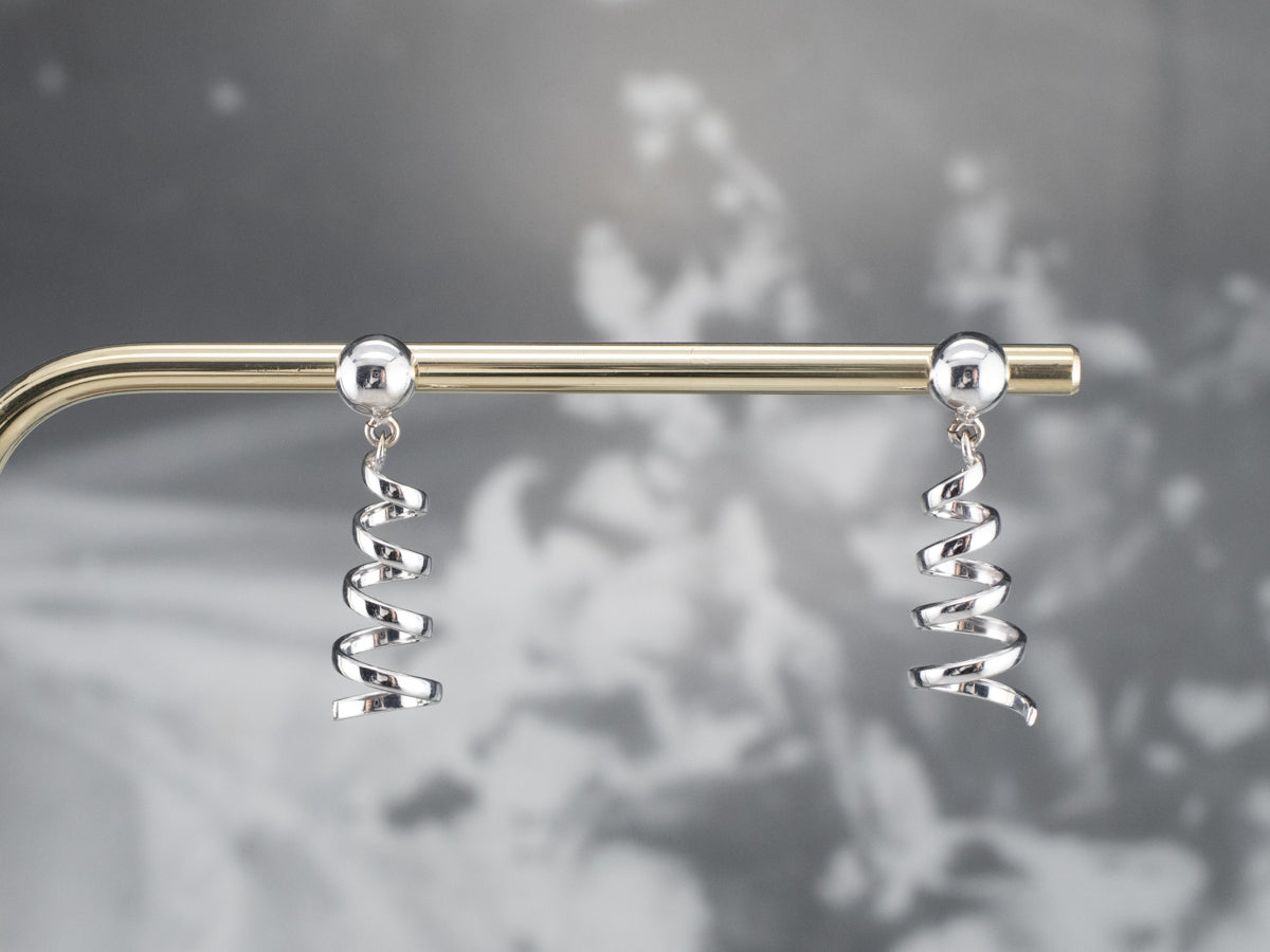 White Gold Spiral Drop Earrings