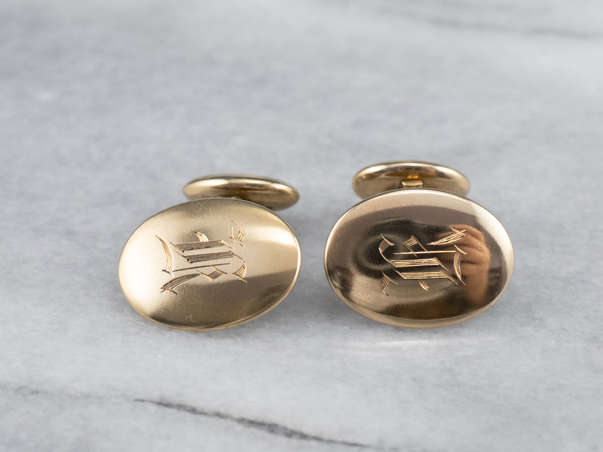 Antique Gold "R" Monogrammed Cufflinks