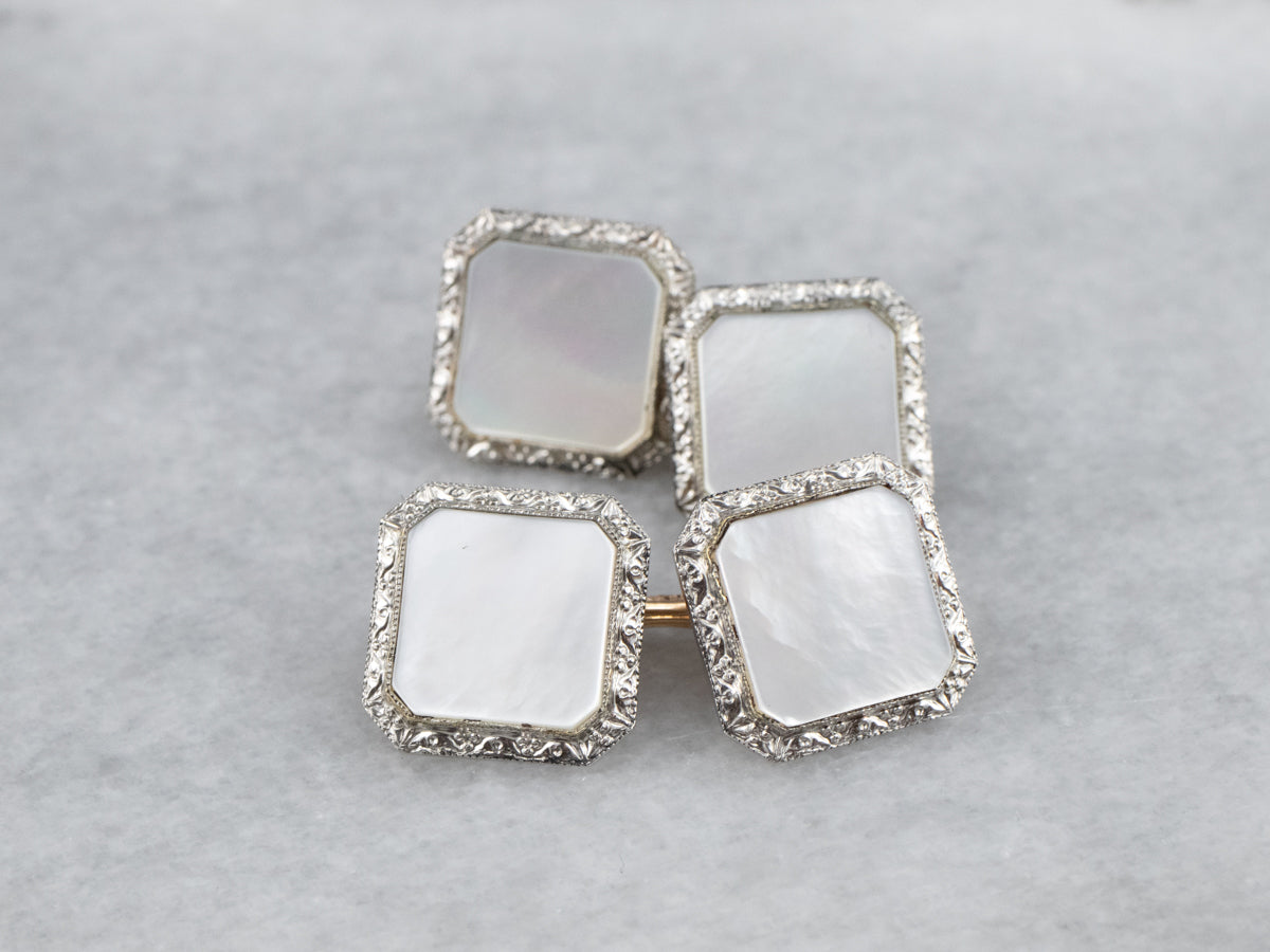 Two Tone Gold Mother of Pearl Vintage Cufflinks