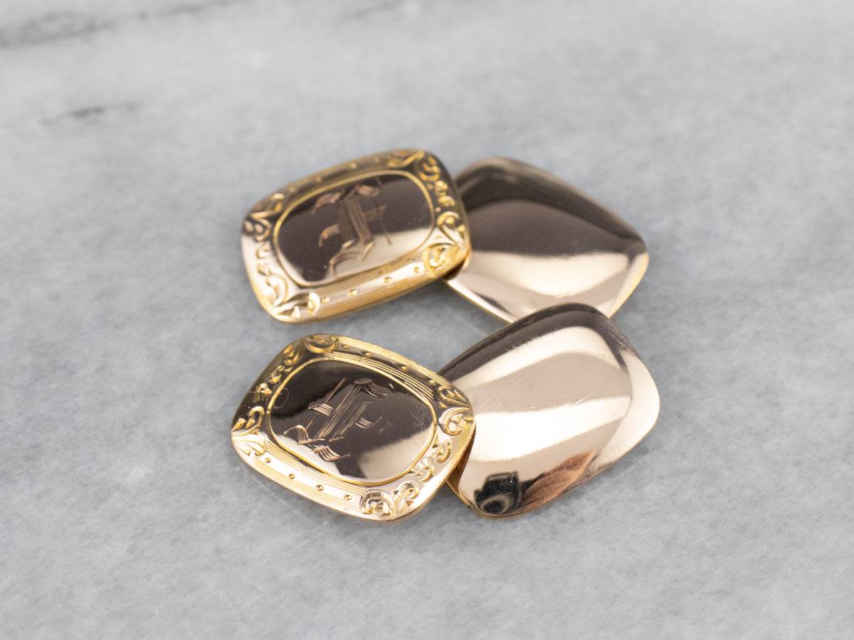 Monogrammed F Gold Cufflinks