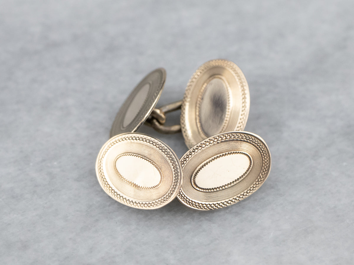 Vintage Gold Oval Cufflinks with Etched Border