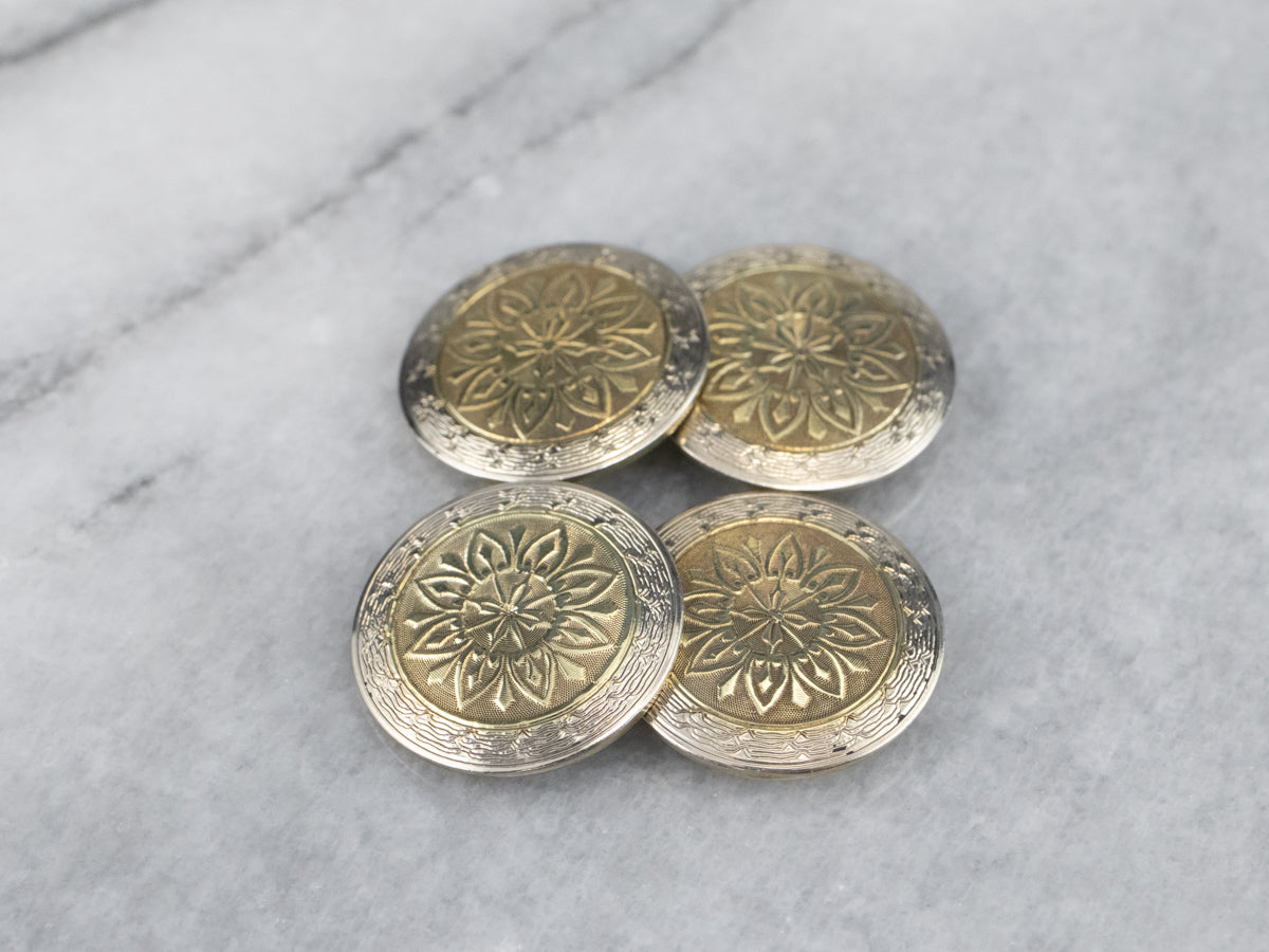 Antique Gold Ornately Engraved Floral Cufflinks