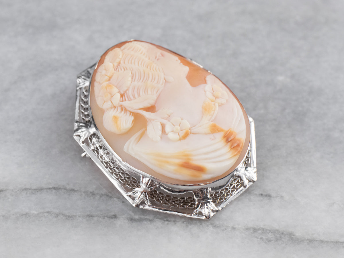 Art Deco Filigree Cameo Brooch or Pendant