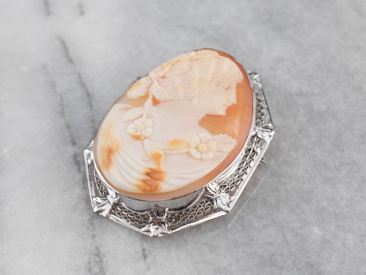 Art Deco Filigree Cameo Brooch or Pendant