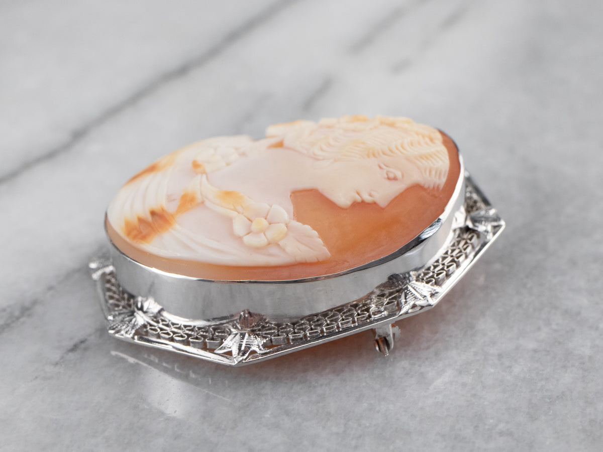 Art Deco Filigree Cameo Brooch or Pendant