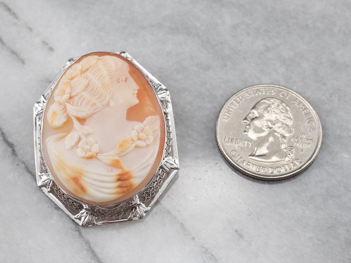 Art Deco Filigree Cameo Brooch or Pendant