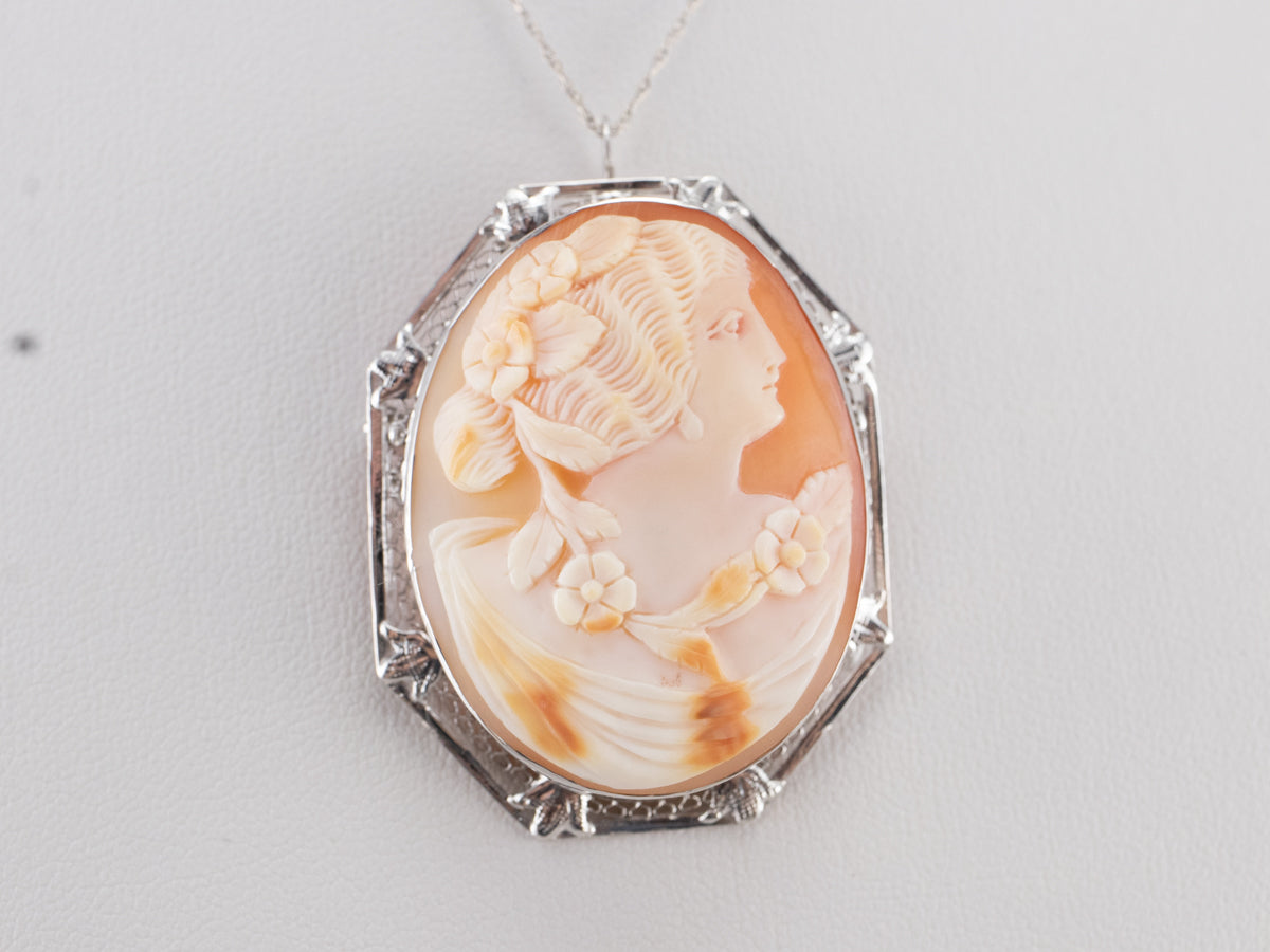 Art Deco Filigree Cameo Brooch or Pendant