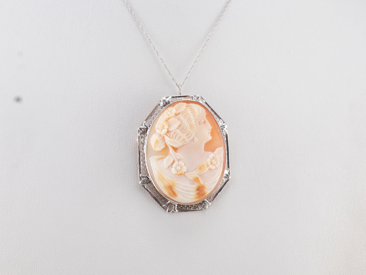 Art Deco Filigree Cameo Brooch or Pendant