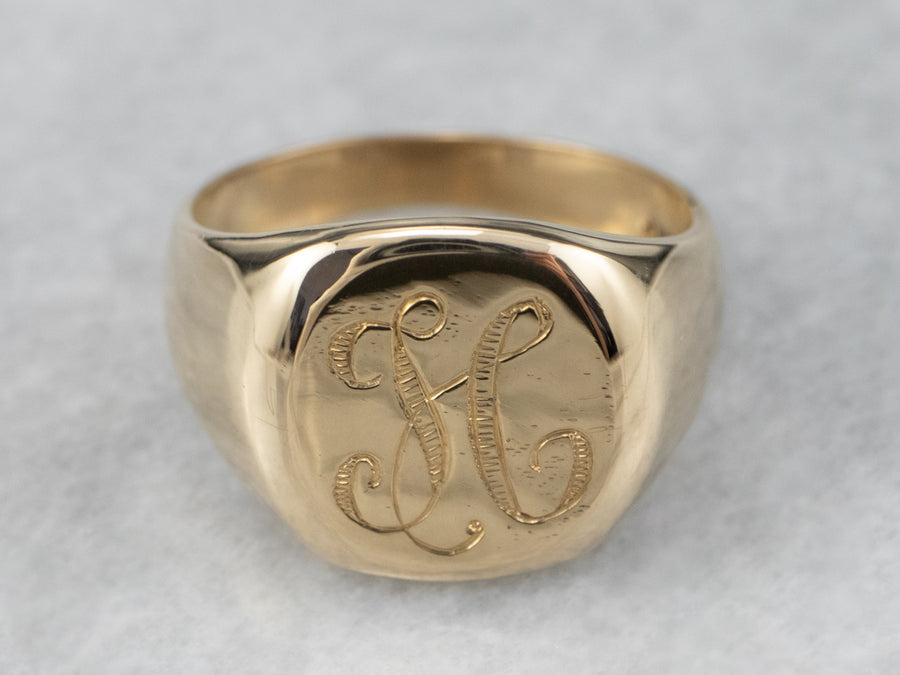 Old English "H" Monogrammed Signet Ring