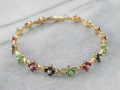 Lovely Floral Rainbow Multi-Gemstone Tennis Bracelet