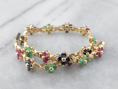 Lovely Floral Rainbow Multi-Gemstone Tennis Bracelet