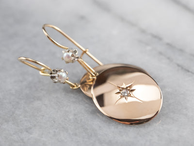 Star Diamond Pearl Gold Medal Drop Earrings