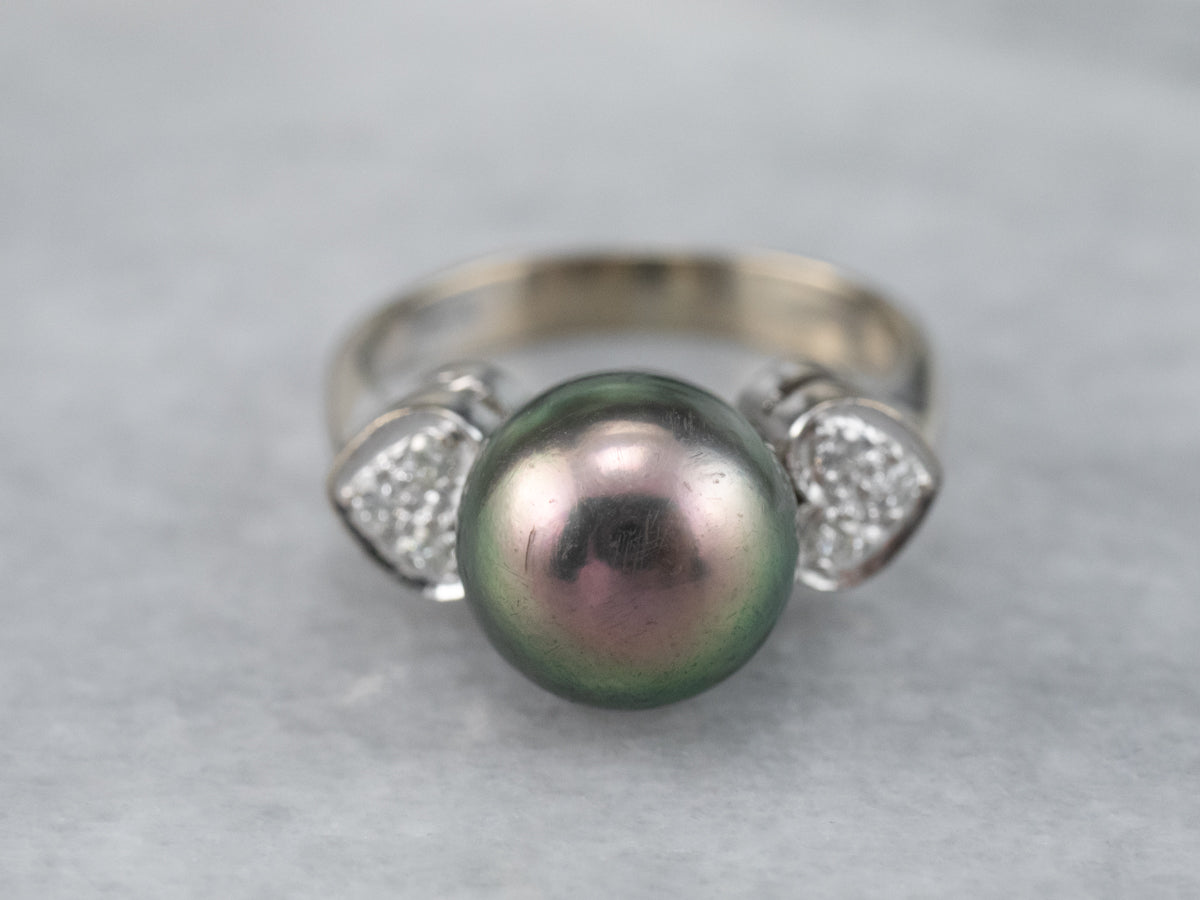 Sweetheart Diamond and Black Pearl Ring