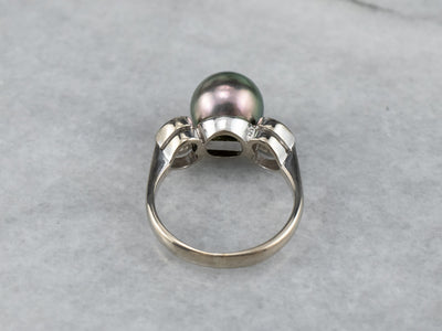 Sweetheart Diamond and Black Pearl Ring