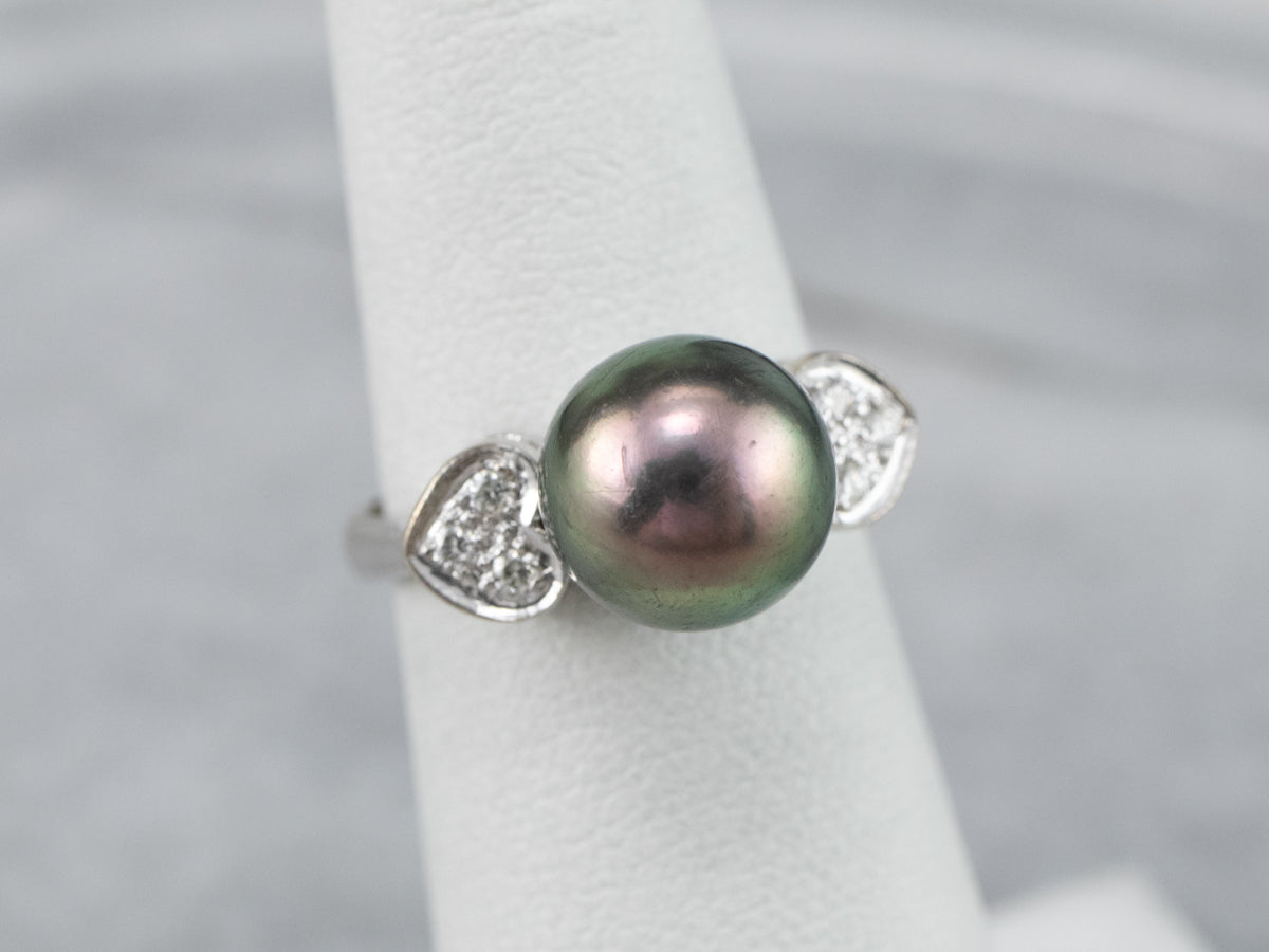 Sweetheart Diamond and Black Pearl Ring