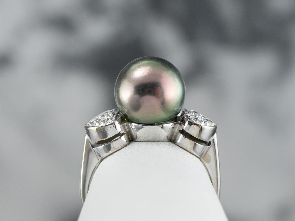 Sweetheart Diamond and Black Pearl Ring