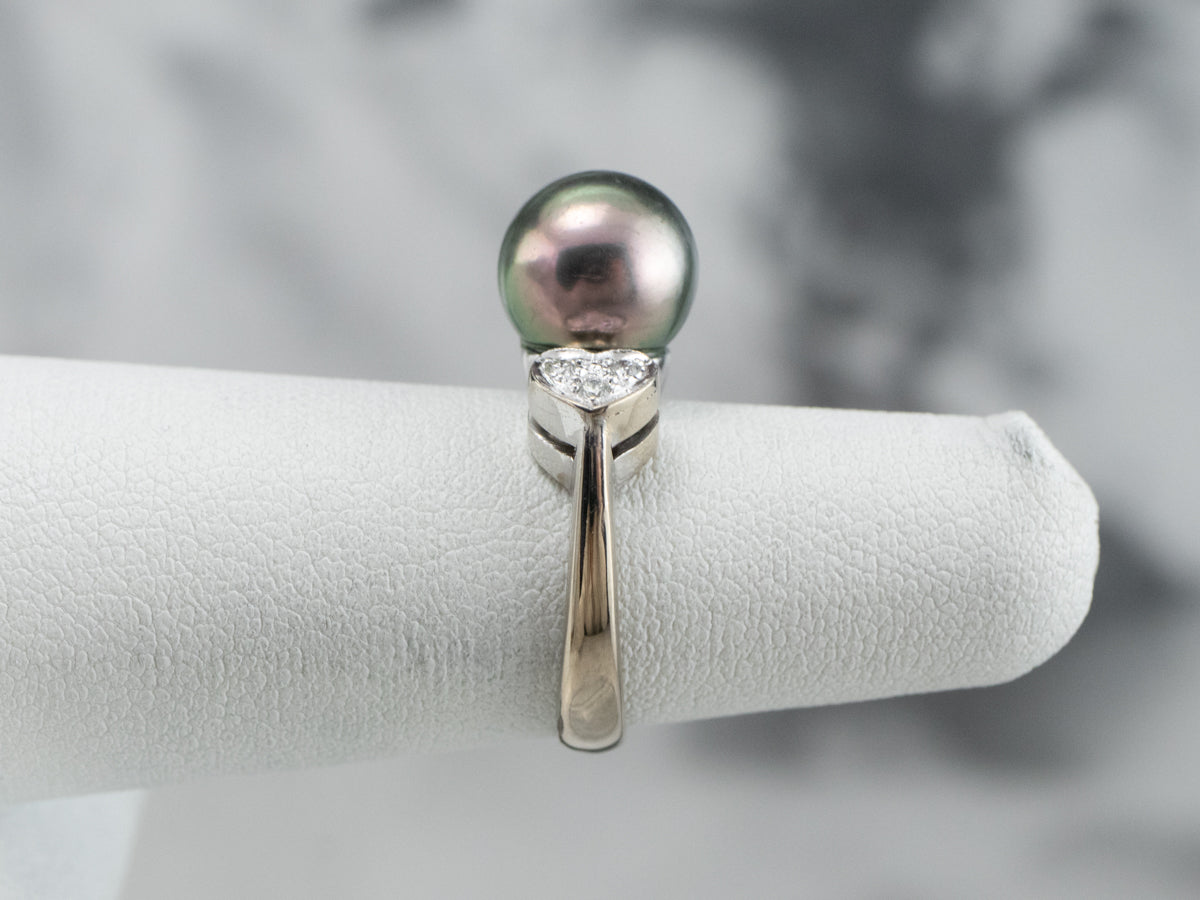 Sweetheart Diamond and Black Pearl Ring
