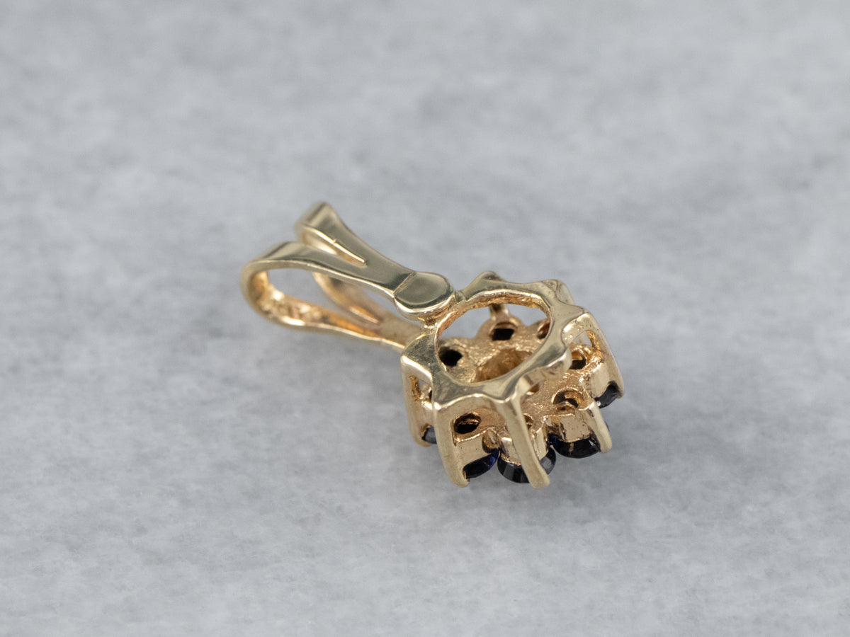 Gold Sapphire and Diamond Halo Pendant