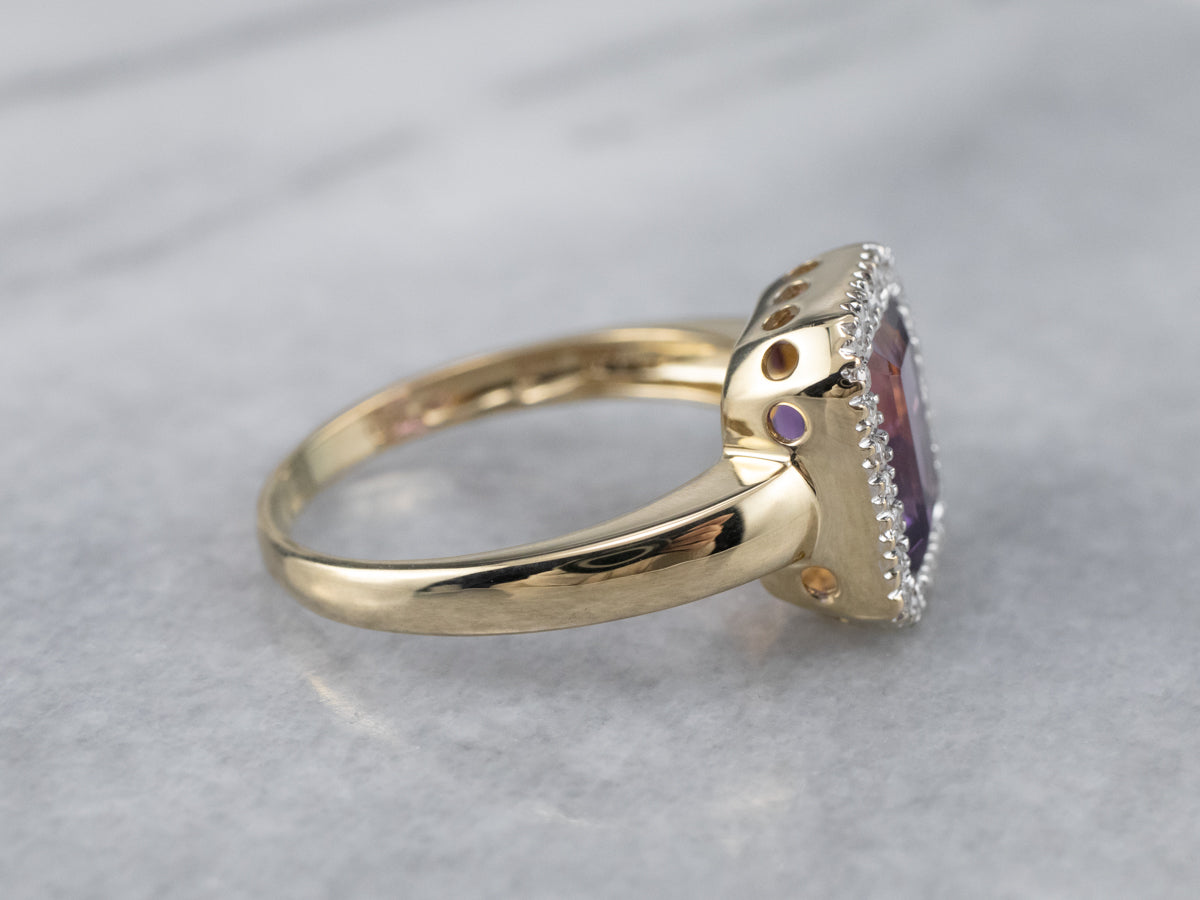 Amethyst and Diamond Halo Ring