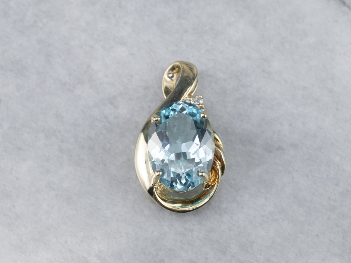 Modern Blue Topaz and Diamond Pendant