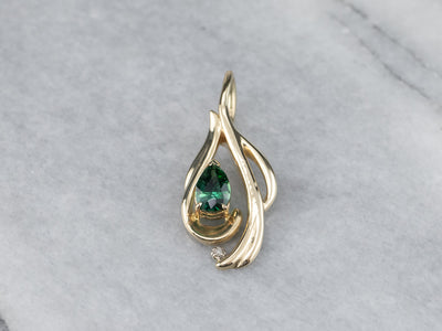 Modernist Green Tourmaline Diamond Pendant
