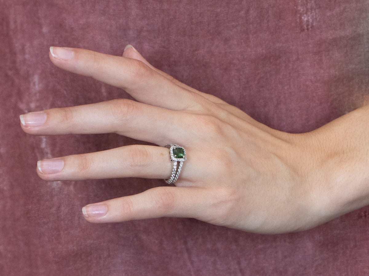 Green Tourmaline Diamond Halo Ring