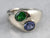 Modernist Sapphire and Tsavorite Garnet Ring