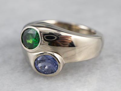Modernist Sapphire and Tsavorite Garnet Ring