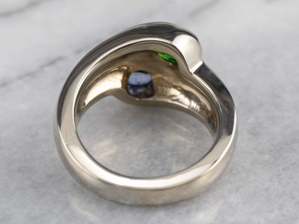 Modernist Sapphire and Tsavorite Garnet Ring