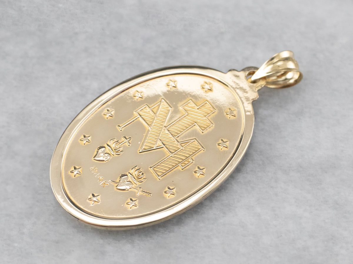 14K Gold Mary Religious Medal Pendant