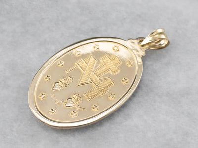 14K Gold Mary Religious Medal Pendant