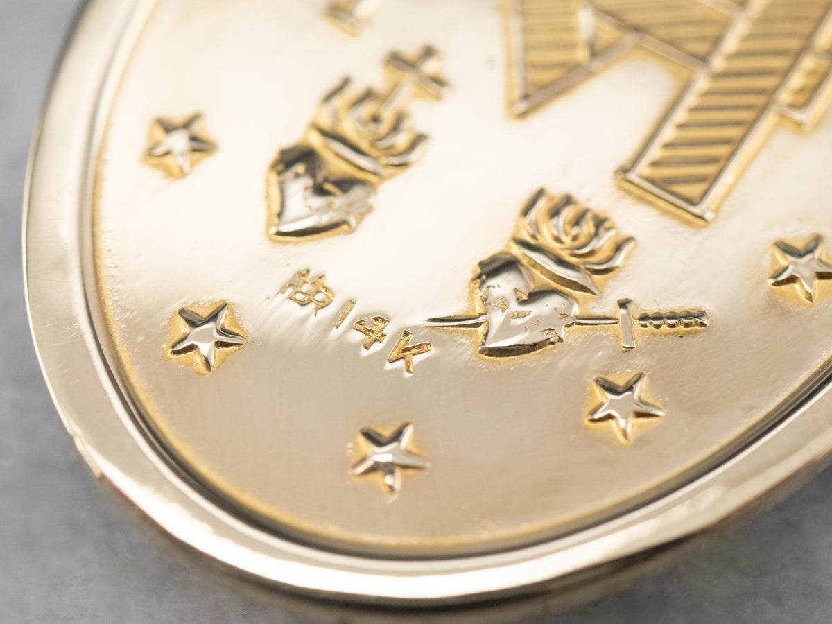 14K Gold Mary Religious Medal Pendant