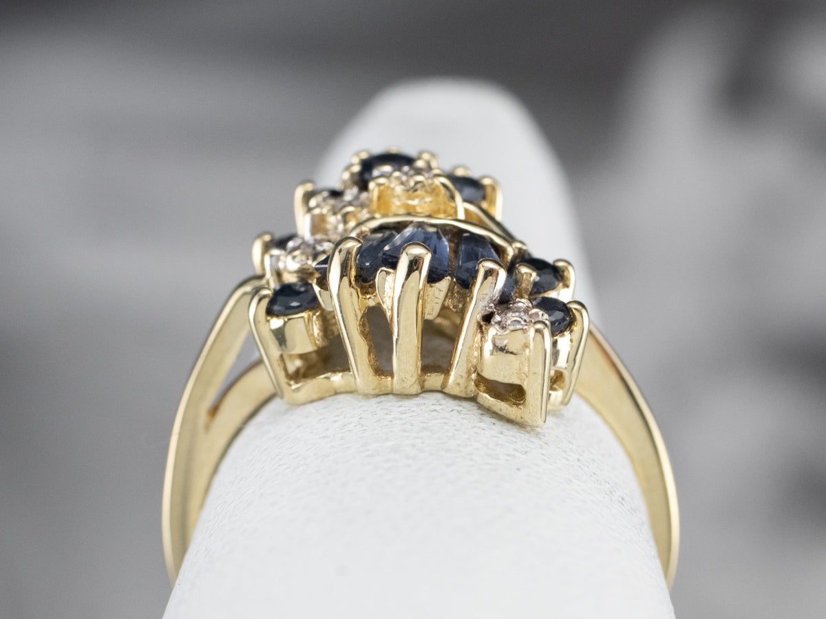 Vintage Sapphire and Diamond Cluster Ring