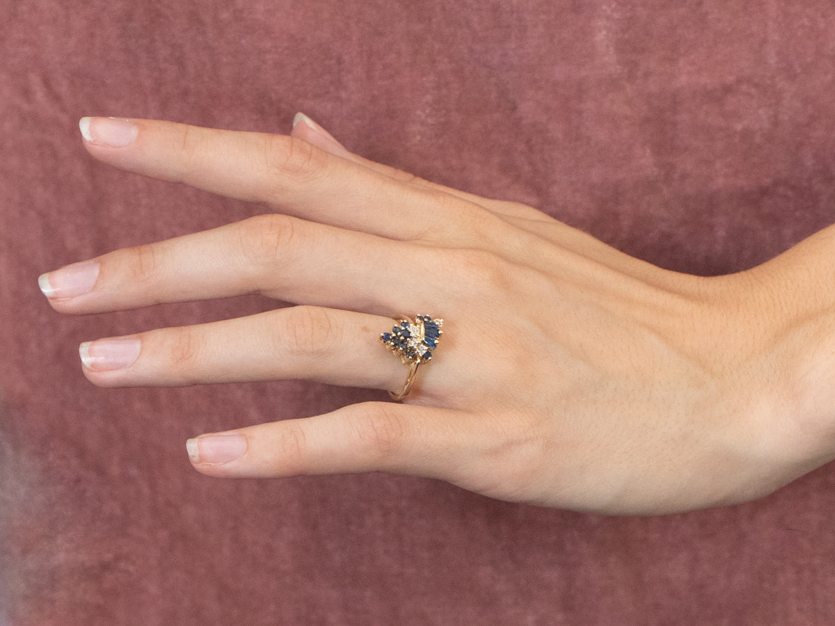 Vintage Sapphire and Diamond Cluster Ring