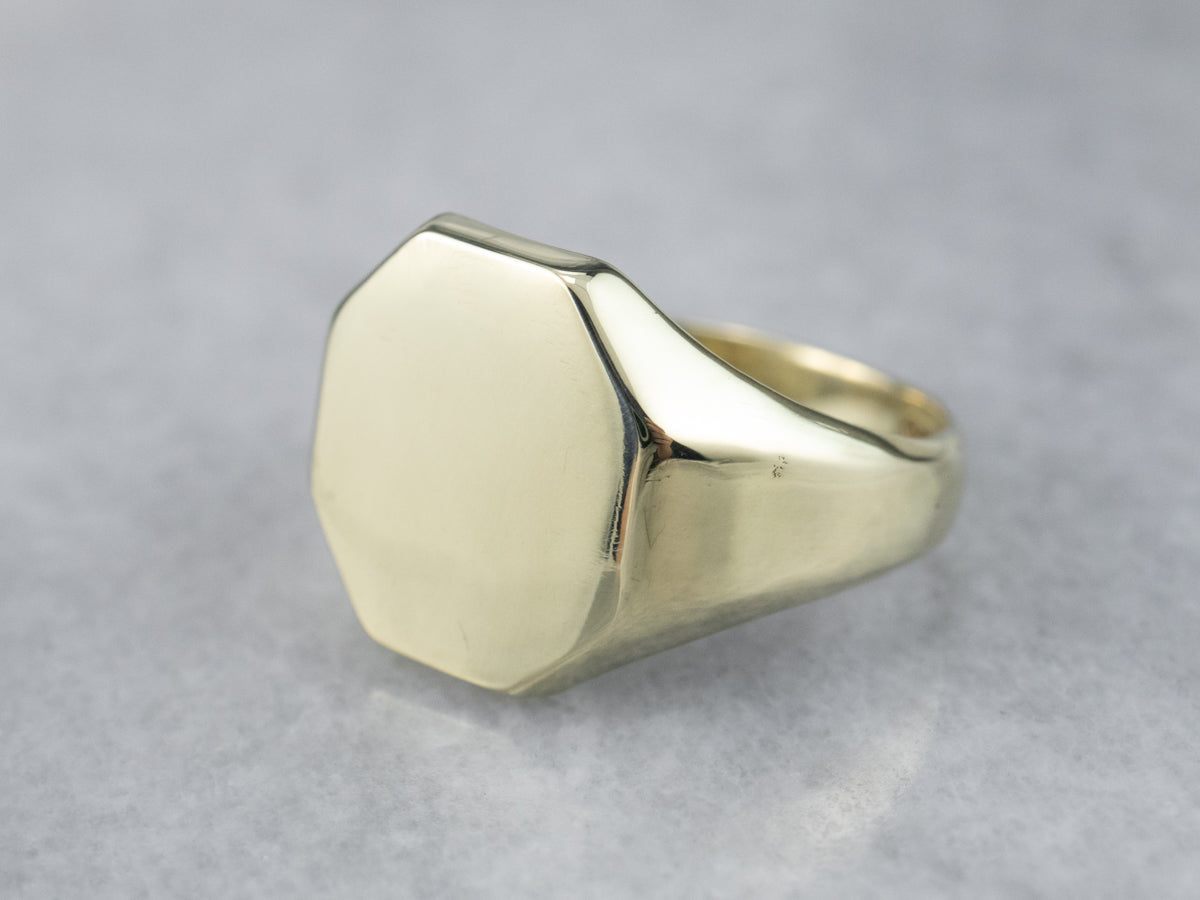Green Gold Vintage Octagon Signet Ring