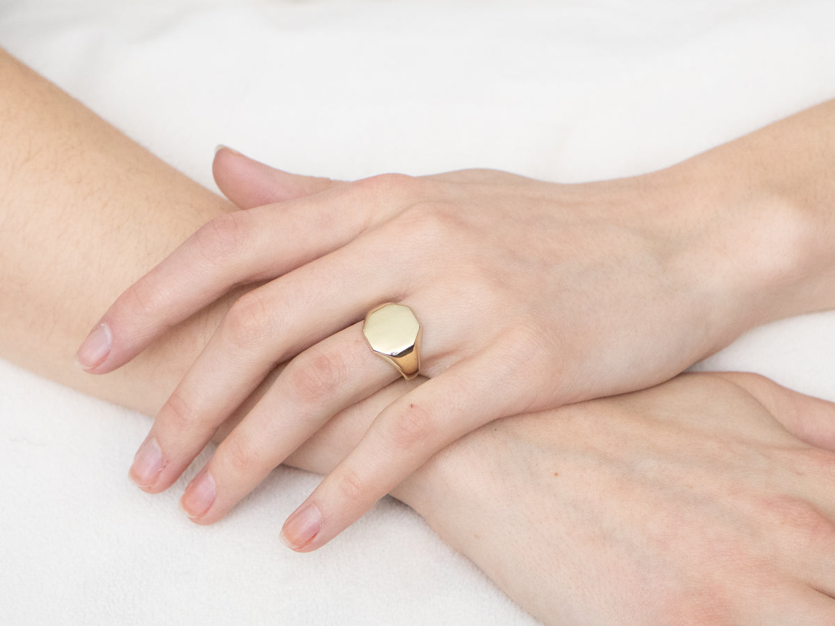Green Gold Vintage Octagon Signet Ring