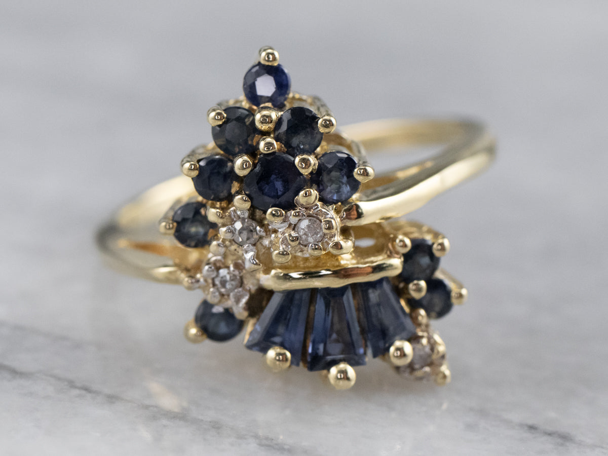 Vintage Sapphire and Diamond Cluster Ring