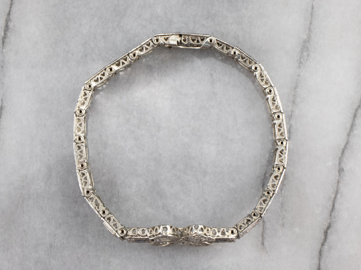 Art Deco Diamond Filigree Bow Link Bracelet