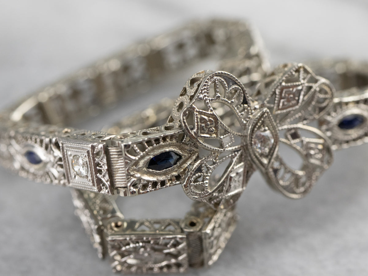 Art Deco Diamond Filigree Bow Link Bracelet