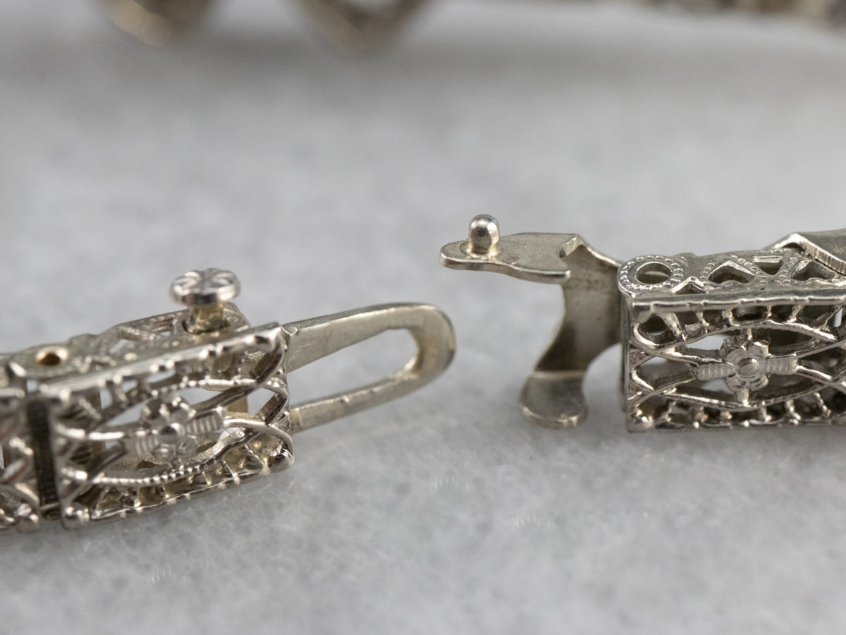 Art Deco Diamond Filigree Bow Link Bracelet